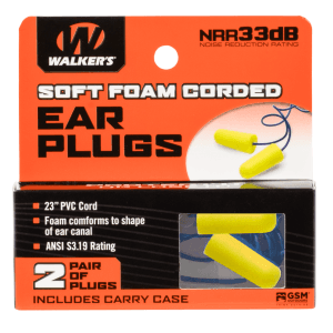 Walkers Game Ear Corded Soft Foam Ear Plugs  2 Pair (Yellow)