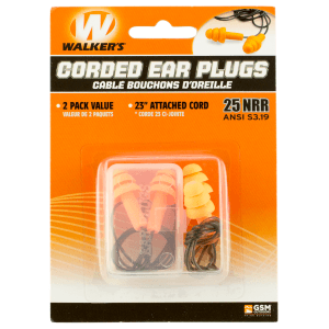 Walkers Game Ear Corded Ear Plugs 25dB  2 Pair (Orange)