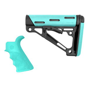 Hogue 13456 OverMolded 2Piece Kit Collapsible Aqua OverMolded Rubber Black Aqua Rubber Grip for AR15 M16 with MilSpec Tube (Tube Not Included)