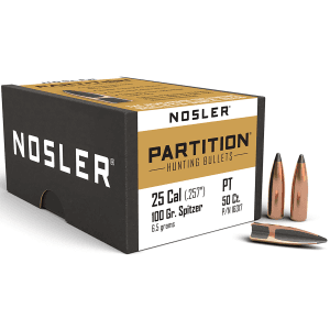Nosler 25 Cal 100gr Partition Spitzer Hunting Projectiles